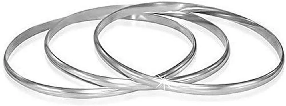 My Daily Styles Stainless Steel Silver-Tone Three Stackable Womens Bangle Bracelets