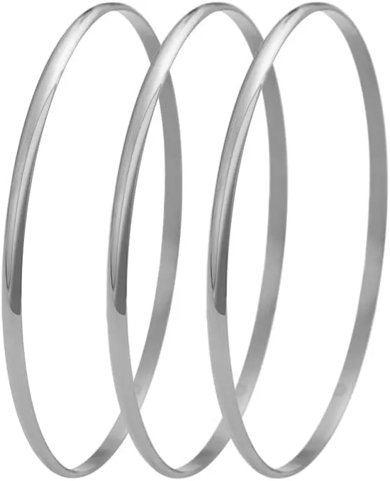 My Daily Styles Stainless Steel Silver-Tone Three Stackable Womens Bangle Bracelets