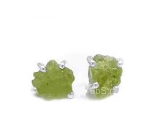 Natural Raw Peridot Studs 925 Sterling Silver Studs Minimalist Earring Raw Stone Studs Gemstone Earrings Minimalist Studs Dainty Stud Earrings Prong Setting Studs