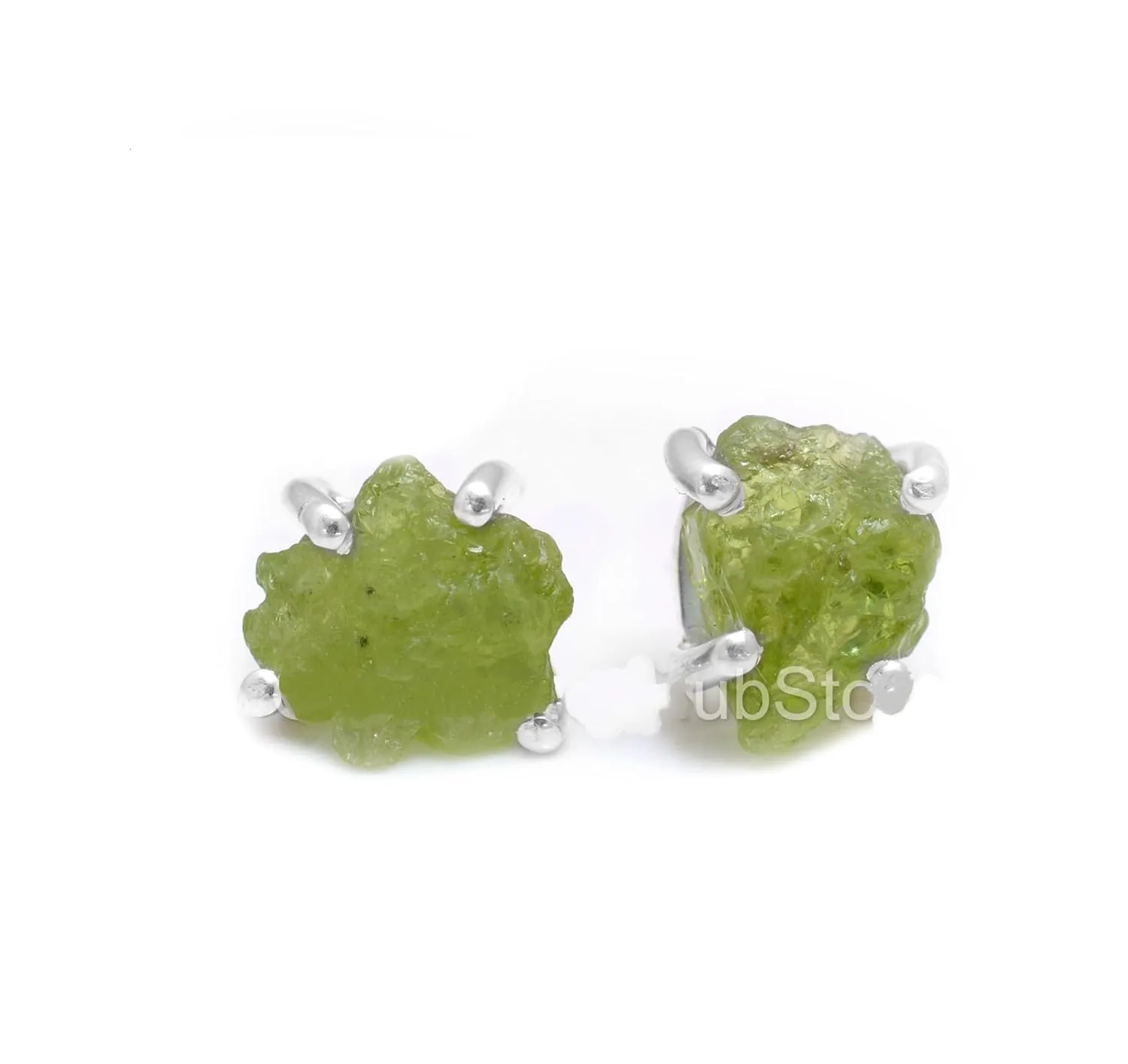 Natural Raw Peridot Studs 925 Sterling Silver Studs Minimalist Earring Raw Stone Studs Gemstone Earrings Minimalist Studs Dainty Stud Earrings Prong Setting Studs