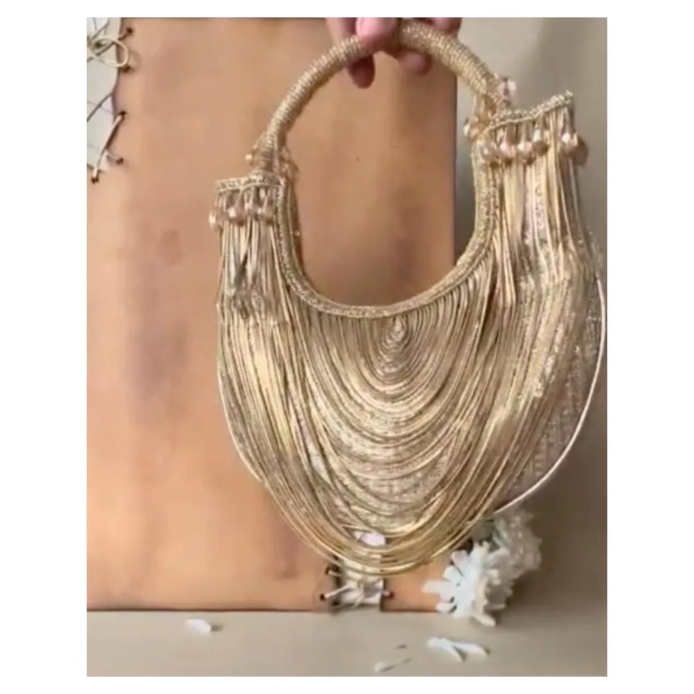 Nayaab by Sonia Hinted Gold Sailor Hand Bag for Women