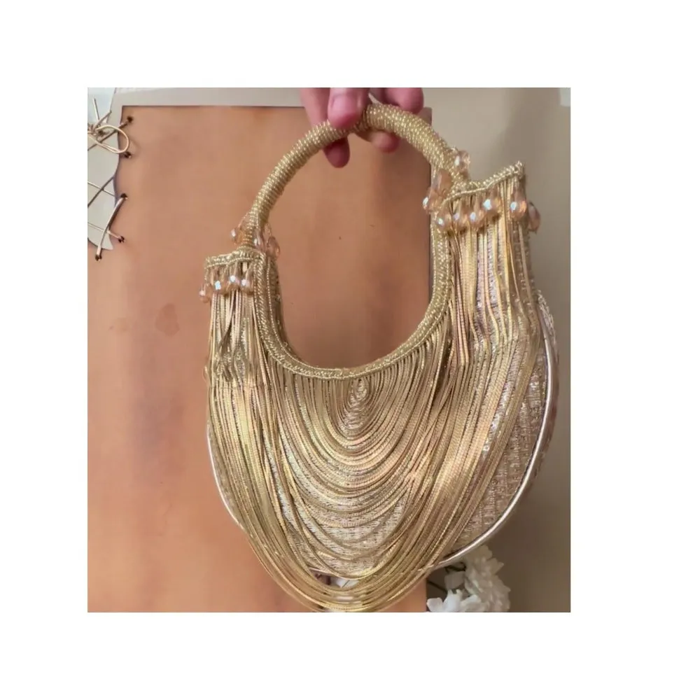 Nayaab by Sonia Hinted Gold Sailor Hand Bag for Women