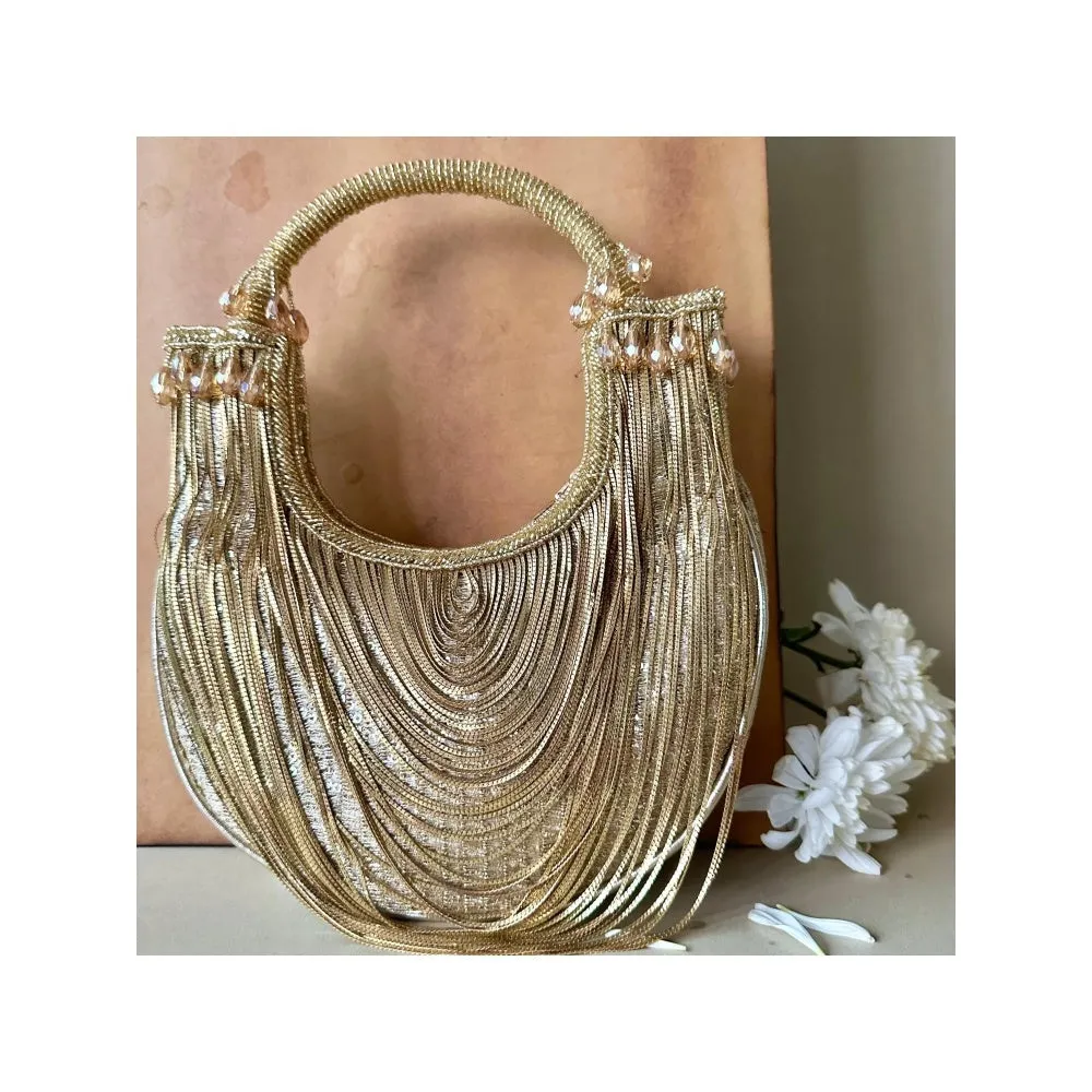 Nayaab by Sonia Hinted Gold Sailor Hand Bag for Women
