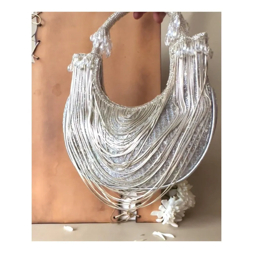 Nayaab by Sonia Hinted Silver Sailor Hand Bag for Women