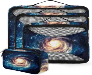 Nebulae Galaxies 4 Piece Packing Travel Organizer Cubes Set Mesh Fabric Ventilate Design Lightweight Travel Accessories 4 Sizes (Extra Large, Large, Medium, Small)