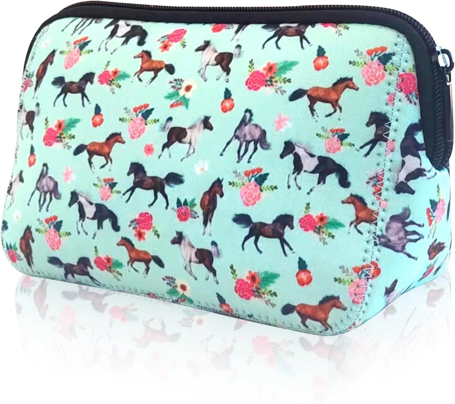 Neoprene Makeup Bag Horse Toiletry Bag for Women Cute Cosmetic Bags with Zipper Portable Makeup Pouches for Purse Pretty Gifts for Teacher Mom Sister Girlfriend
