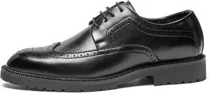 New Dress Oxford for Men Lace Up Brogue Wingtips Burnish Round Toe Vegan Leather Rubber Sole Block Heel Slip Resistant Prom