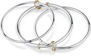NOKMIT Two-Tone Stackable Bangle for Women High Polished Thin Interlocking Stainless Steel Bracelets Classic Plain Non-Tarnish Gold&Silver Mixed Metal 1PC/3PCS