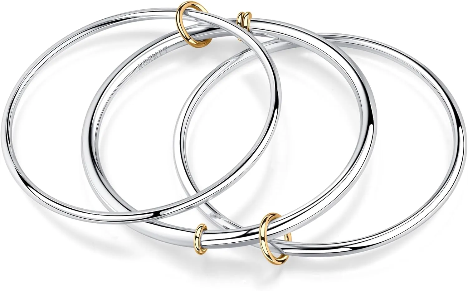 NOKMIT Two-Tone Stackable Bangle for Women High Polished Thin Interlocking Stainless Steel Bracelets Classic Plain Non-Tarnish Gold&Silver Mixed Metal 1PC/3PCS