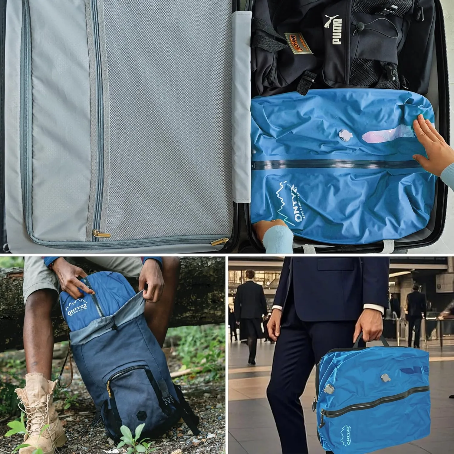 ONTYZZ Travel Vacuum Compression Bags Reusable Compression Bag with IP67 Waterproof Zipper Space Saver Vacuum Bags for Suitcase,Two Pack Blue