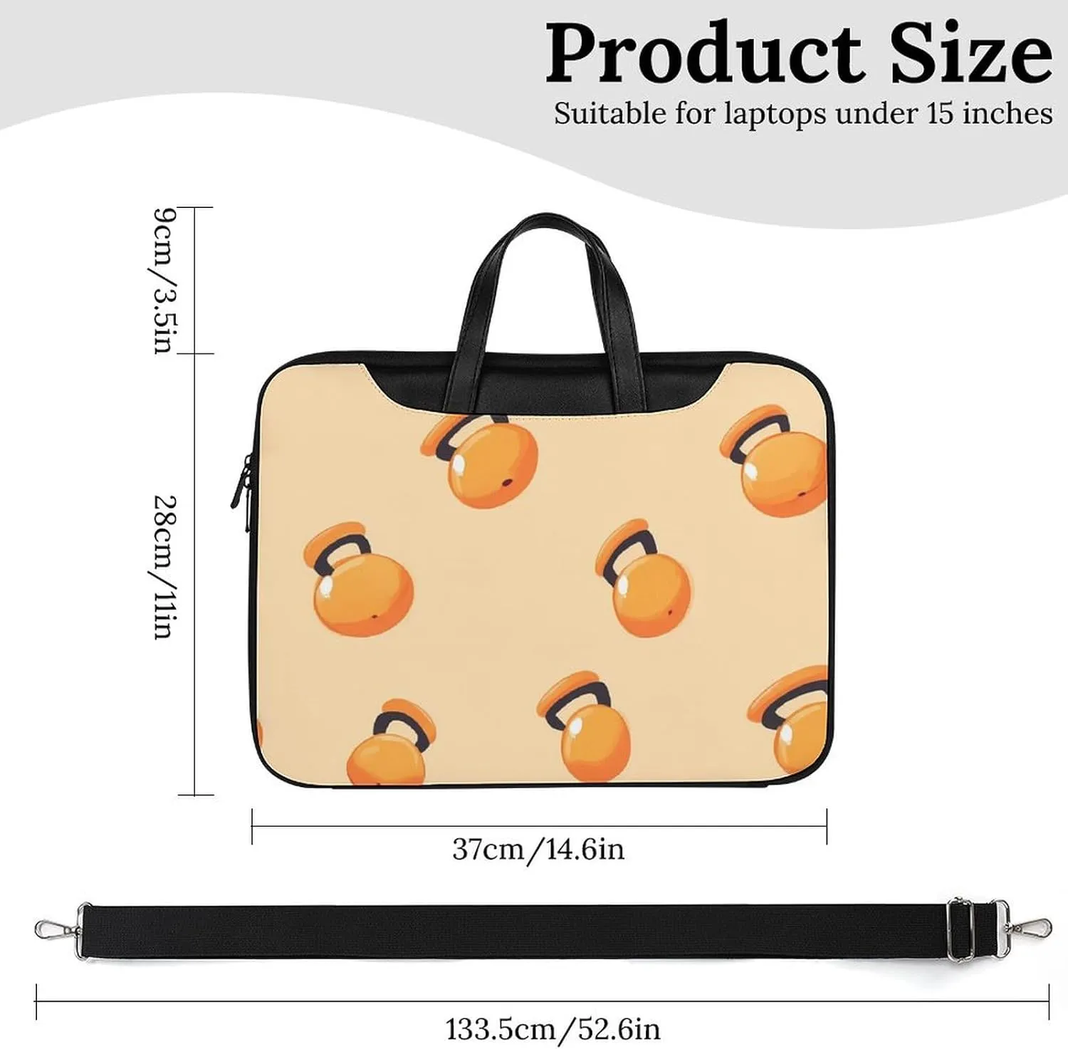 Orange Kettlebells Fitness Workout Leather Bag Laptop Case Slim Water Resistant Computer Bags with Handle Briefcase for Work
