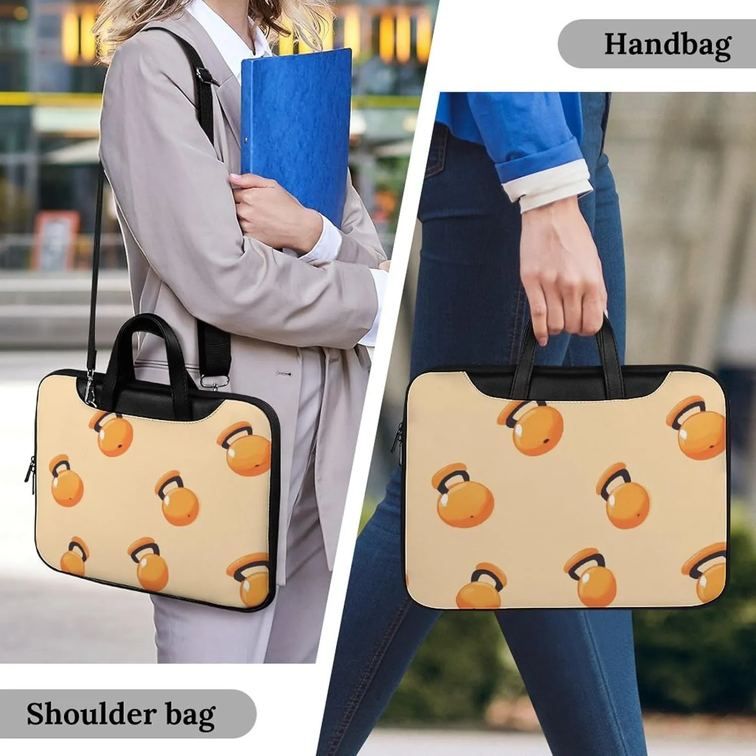 Orange Kettlebells Fitness Workout Leather Bag Laptop Case Slim Water Resistant Computer Bags with Handle Briefcase for Work