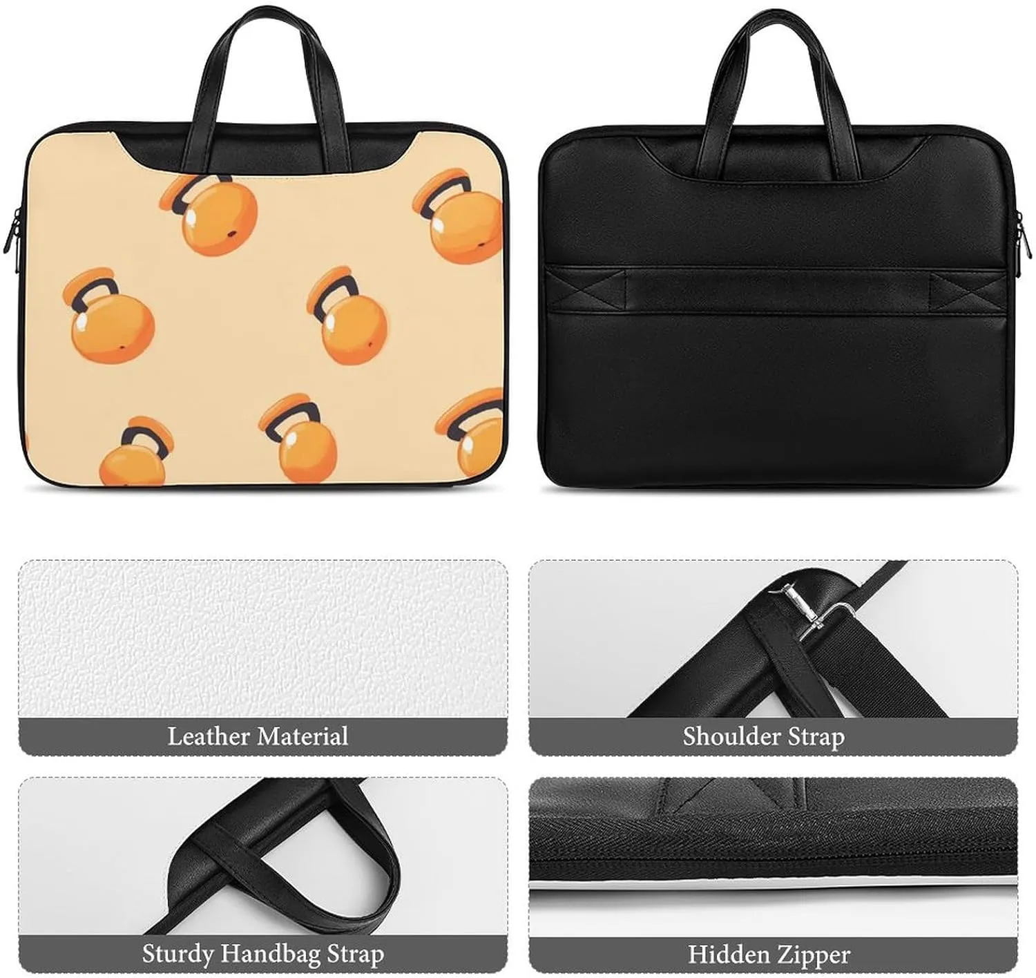 Orange Kettlebells Fitness Workout Leather Bag Laptop Case Slim Water Resistant Computer Bags with Handle Briefcase for Work