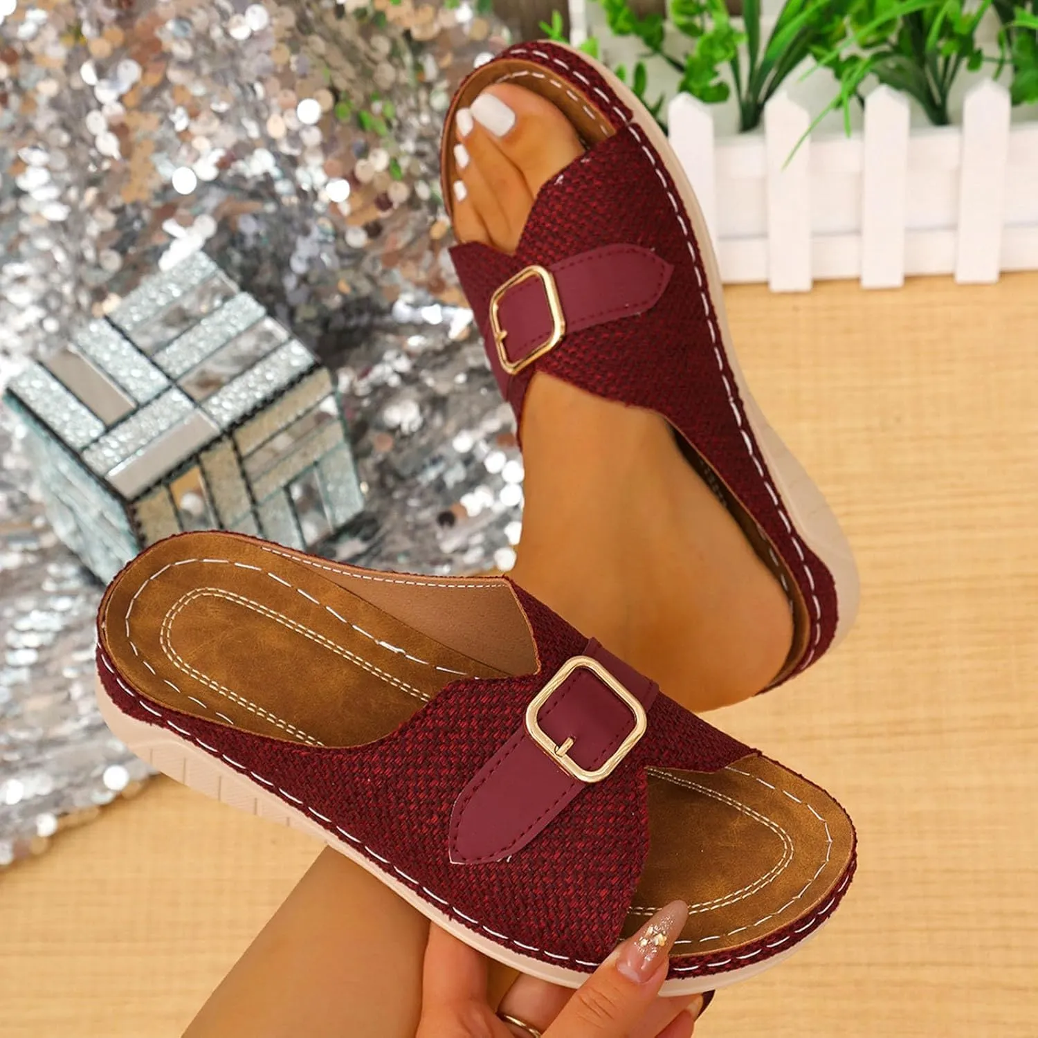 Orthopedic Sandals for Women Comfortable Arch Support Wedge Sandals 2025 Summer Casual Open Toe Slip-On Outdoor Walking Shoes Slippers