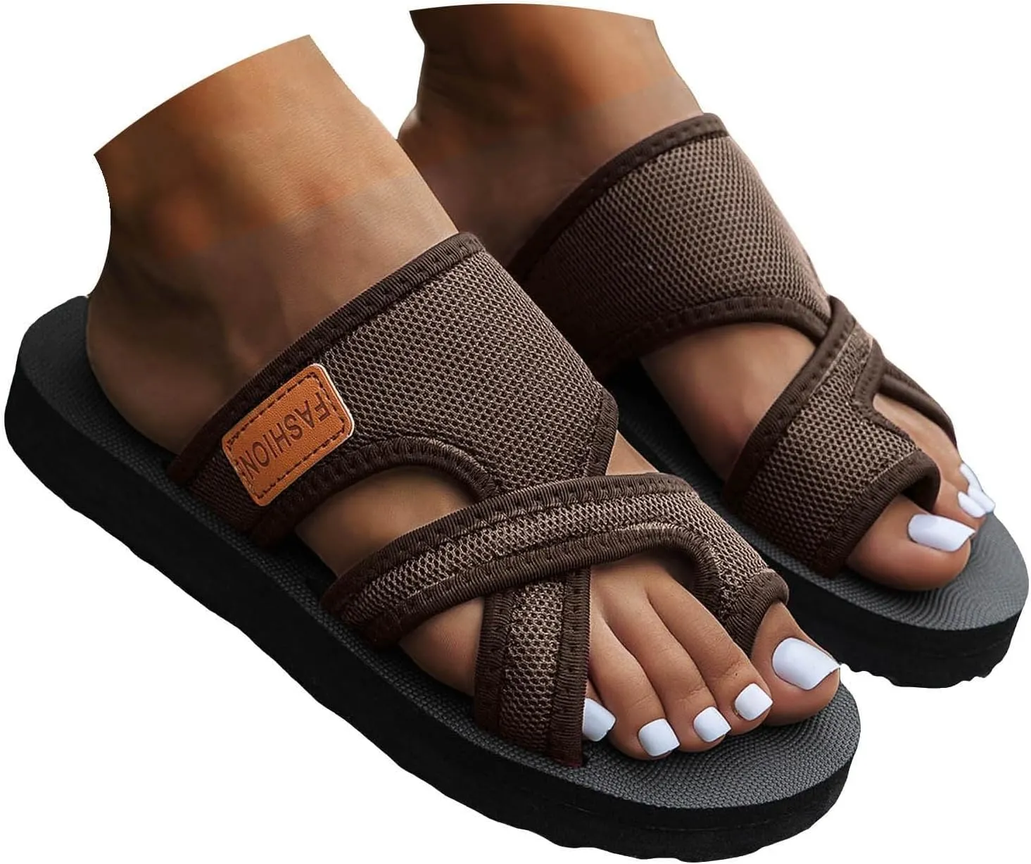 Orthopedic Sandals for Women Extra Wide Beach Flat Shoes Breathable Hollow Mesh Slide Sandals Walking Flip Flops Casual Summer Shoes with Comfortable Plantar Fasciitis Arch Support Slip On Sandal