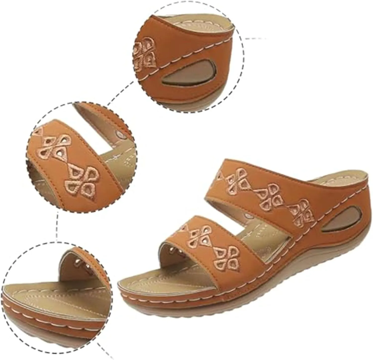 Orthopedic Sandals for Women, Open Toe Slip On Slippers with Arch Support, Comfortable Wedge Sandal, Bohemian Embroidered Sandals Summer Vacation Shoes Barefoot Footwear Soft Casual Shoes for Beach