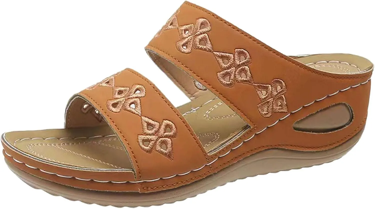 Orthopedic Sandals for Women, Open Toe Slip On Slippers with Arch Support, Comfortable Wedge Sandal, Bohemian Embroidered Sandals Summer Vacation Shoes Barefoot Footwear Soft Casual Shoes for Beach