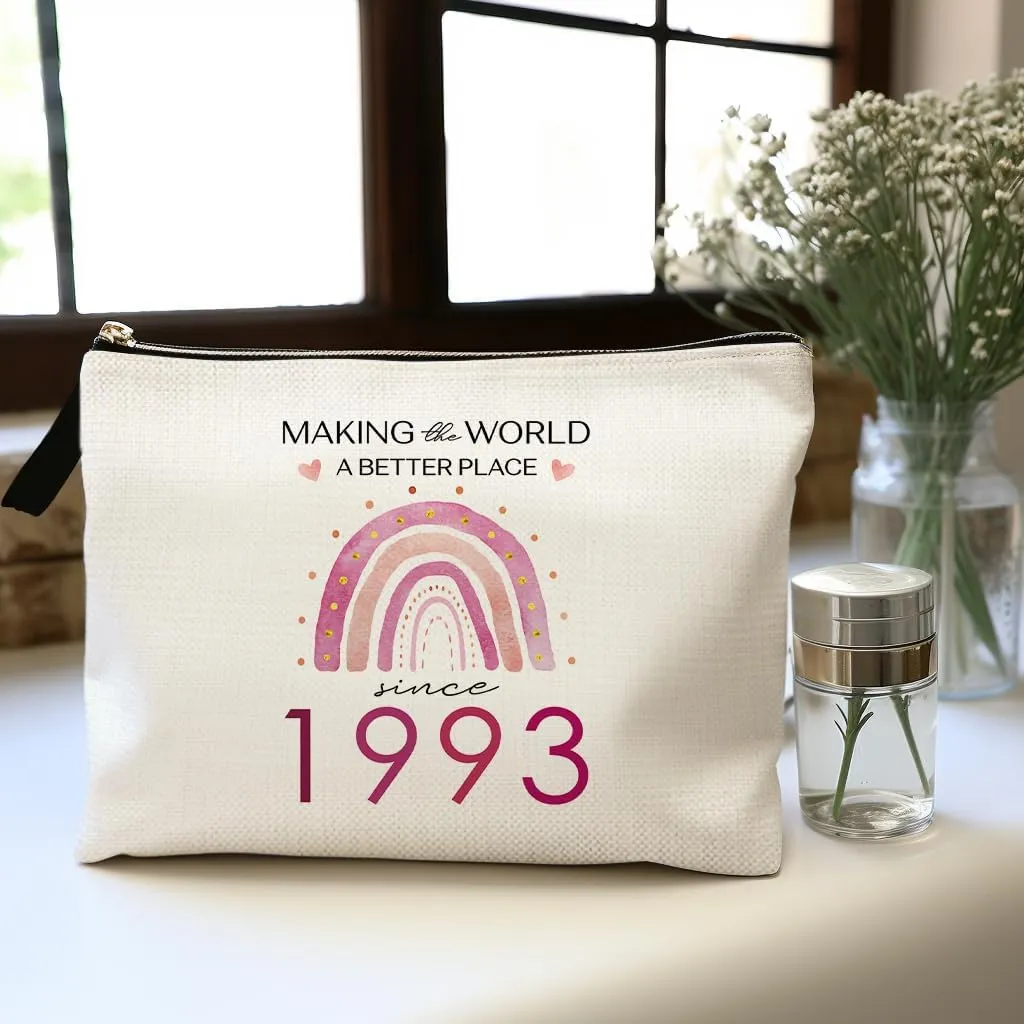 OUZ 31st Birthday Gifts for Her, Birthday Gifts Cosmetic Bag for Friend, Sister, Her, Travel Makeup Organizer Zipper Pouch-Making The World a Better Place Since (32st-1993)