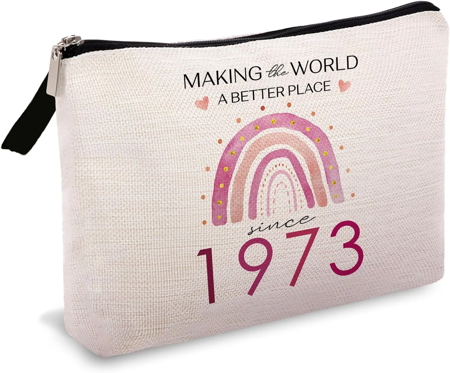 OUZ Birthday Gifts for Her, Birthday Gifts Cosmetic Bag for Friend, Sister, Her, Travel Makeup Organizer Zipper Pouch-Making The World a Better Place Since (52st-1973)
