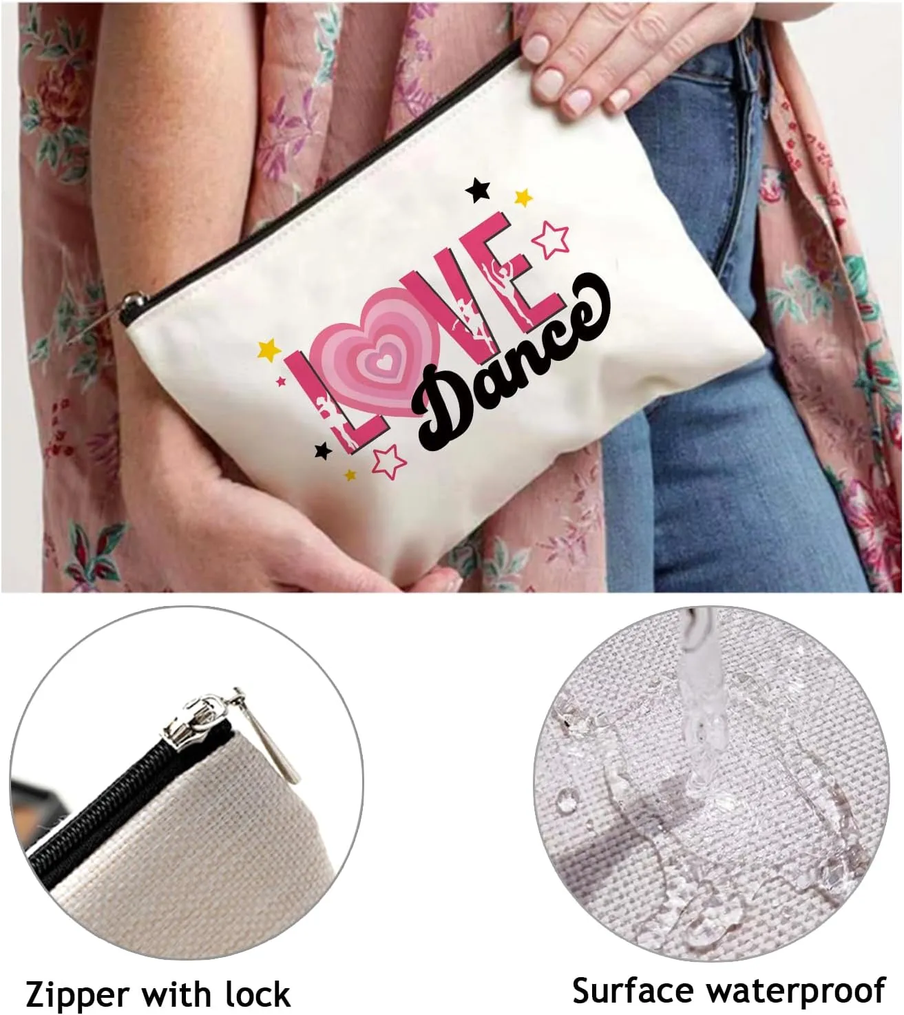 OUZ Dance Lover Makeup Bag, Ballet Dancer Cosmetic Bag, Elegant Dancer Gifts Inspirational Gifts for Toiletry Zipper Pouch for Women Girl Dance Team (Dancer-01)