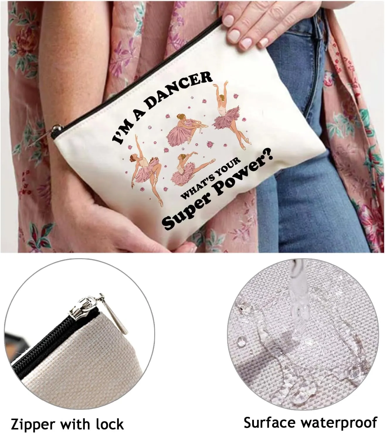 OUZ Dance Lover Makeup Bag, Ballet Dancer Cosmetic Bag, Elegant Dancer Gifts Inspirational Gifts for Toiletry Zipper Pouch for Women Girl Dance Team (Dancer-02)