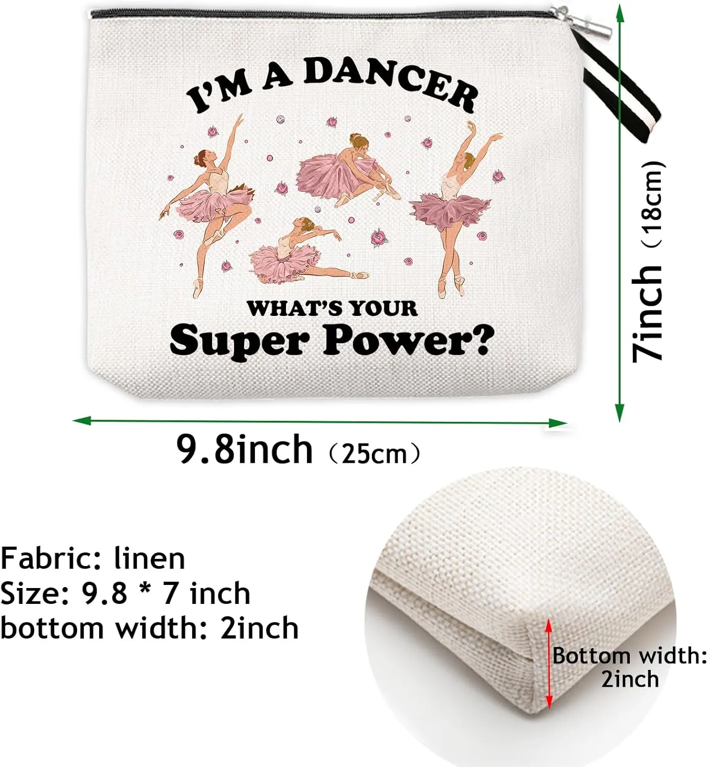 OUZ Dance Lover Makeup Bag, Ballet Dancer Cosmetic Bag, Elegant Dancer Gifts Inspirational Gifts for Toiletry Zipper Pouch for Women Girl Dance Team (Dancer-02)