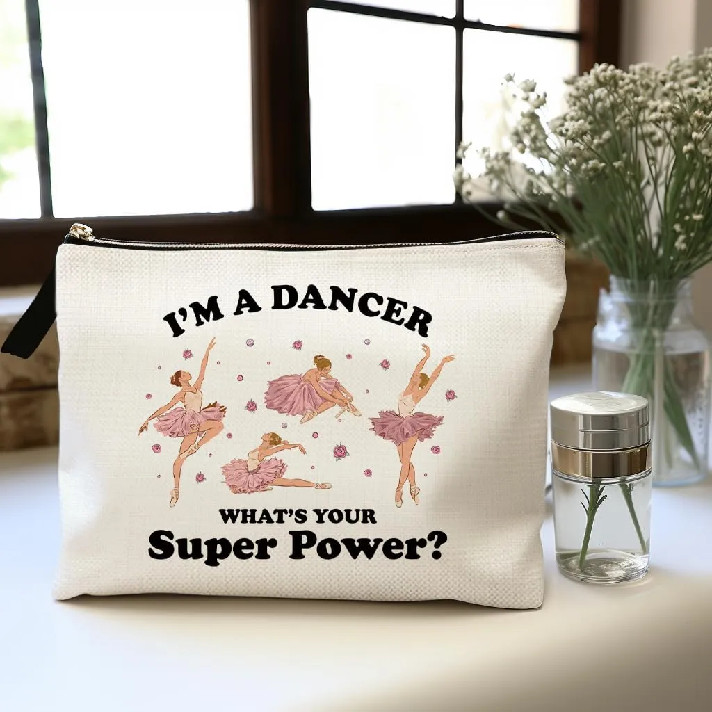 OUZ Dance Lover Makeup Bag, Ballet Dancer Cosmetic Bag, Elegant Dancer Gifts Inspirational Gifts for Toiletry Zipper Pouch for Women Girl Dance Team (Dancer-02)