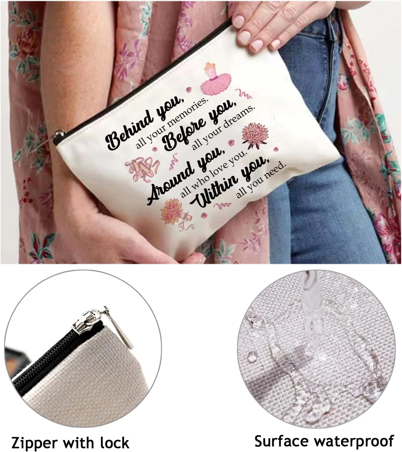 OUZ Dance Lover Makeup Bag, Ballet Dancer Cosmetic Bag, Elegant Dancer Gifts Inspirational Gifts for Toiletry Zipper Pouch for Women Girl Dance Team (Dancer-03)