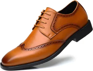 Oxford Dress Shoes for Men Lace Up Wing tip Derby Shoes Burnished Toe Vegan Leather Resistant Non Slip Rubber Sole Low Top Anti-Slip Party (Color : Brown, Size : 10)