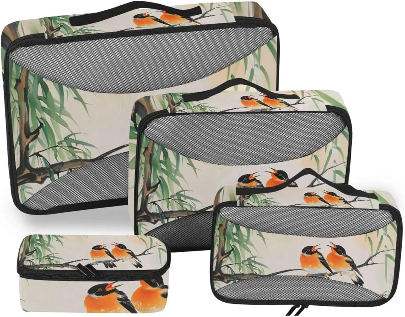 Packing Cubes for Travel 4 Set Willow Trees Birds Luggage Set Suitcase Organizer Bags Mesh Accessories Storage Pouch Toiletry Packing Cubes