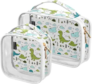 panksolu Clear Toiletry Bag with Handle Childish Cute Dinosaur PVC Waterproof Makeup Bags for Women Men Traveling Clear Travel Pouch Cosmetic Bags,2 Pack