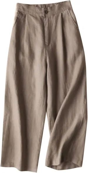 Pants for Women Wide Leg Casual Loose Summer Graphic Flowy High Waisted Linen Wide Leg Pants Plus Size Trousers with Pockets