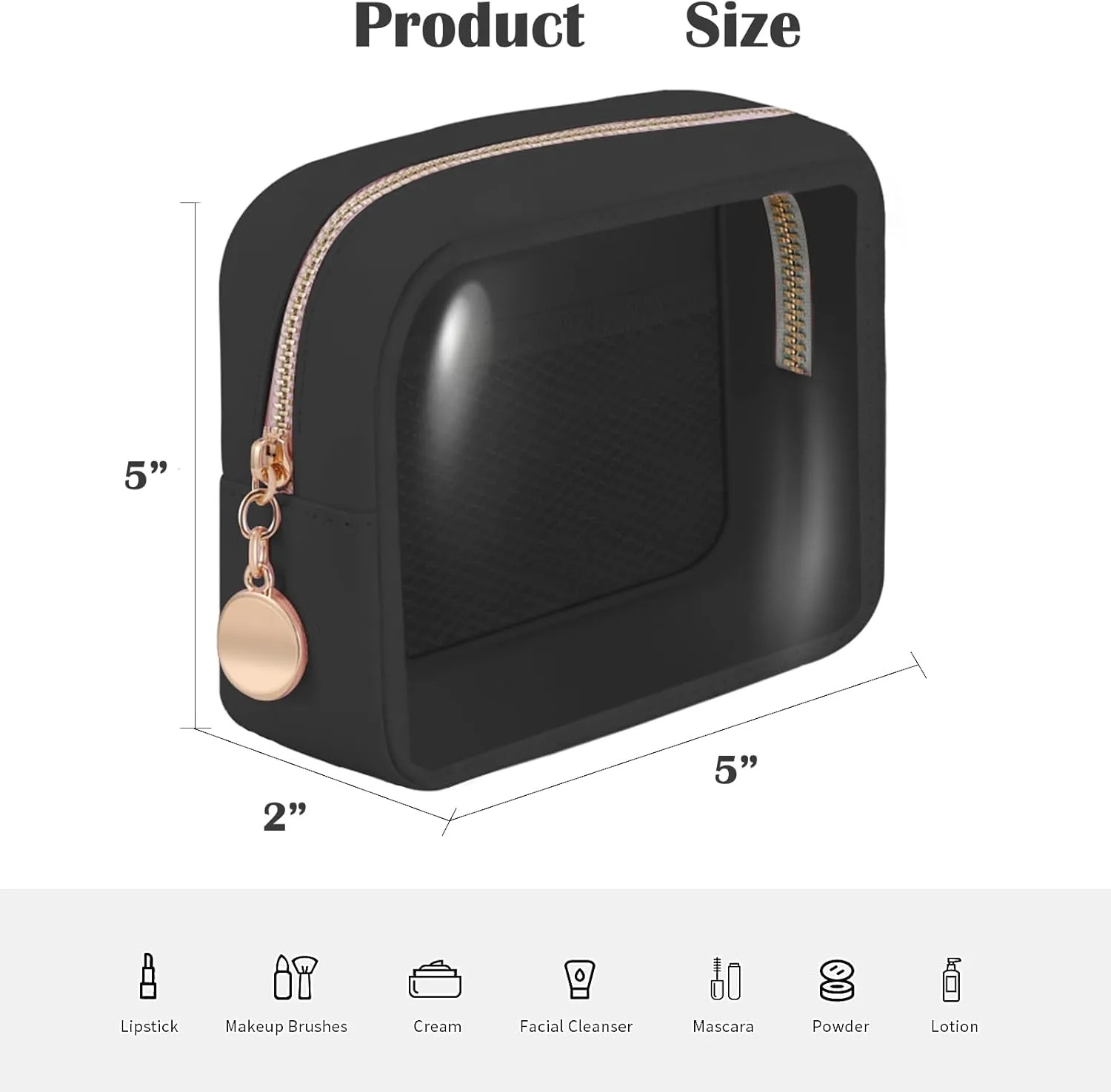 Personalized Initial Clear Bags Set, Clear Cosmetic Bags,Make Up Pouches, Clear Pouch for Organization, Clear Toiletry Travel Bag,Gifts for Women (A, Black (1 Mini))