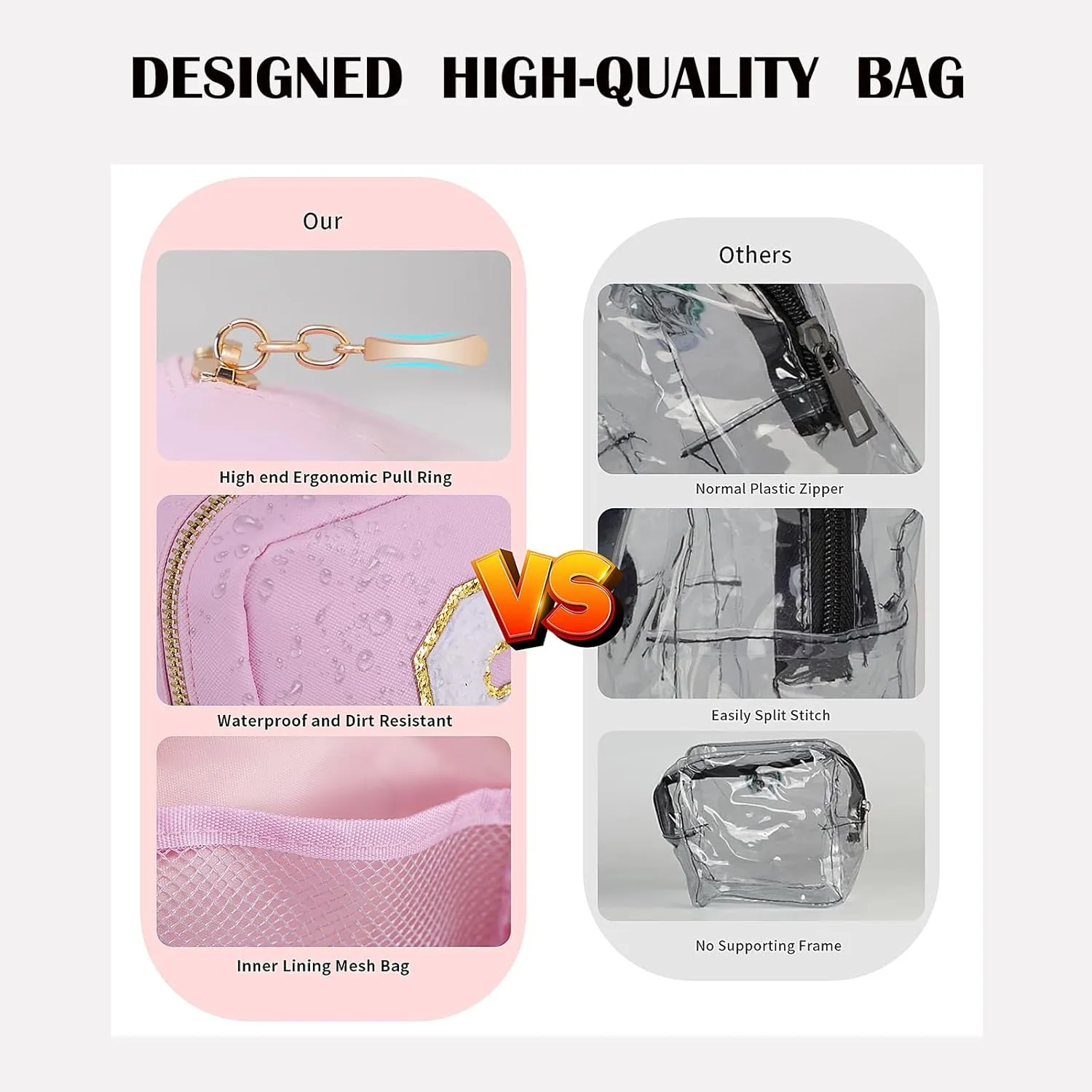 Personalized Initial Clear Bags Set, Clear Cosmetic Bags,Make Up Pouches, Clear Pouch for Organization, Clear Toiletry Travel Bag,Gifts for Women (A, Black (1 Mini))