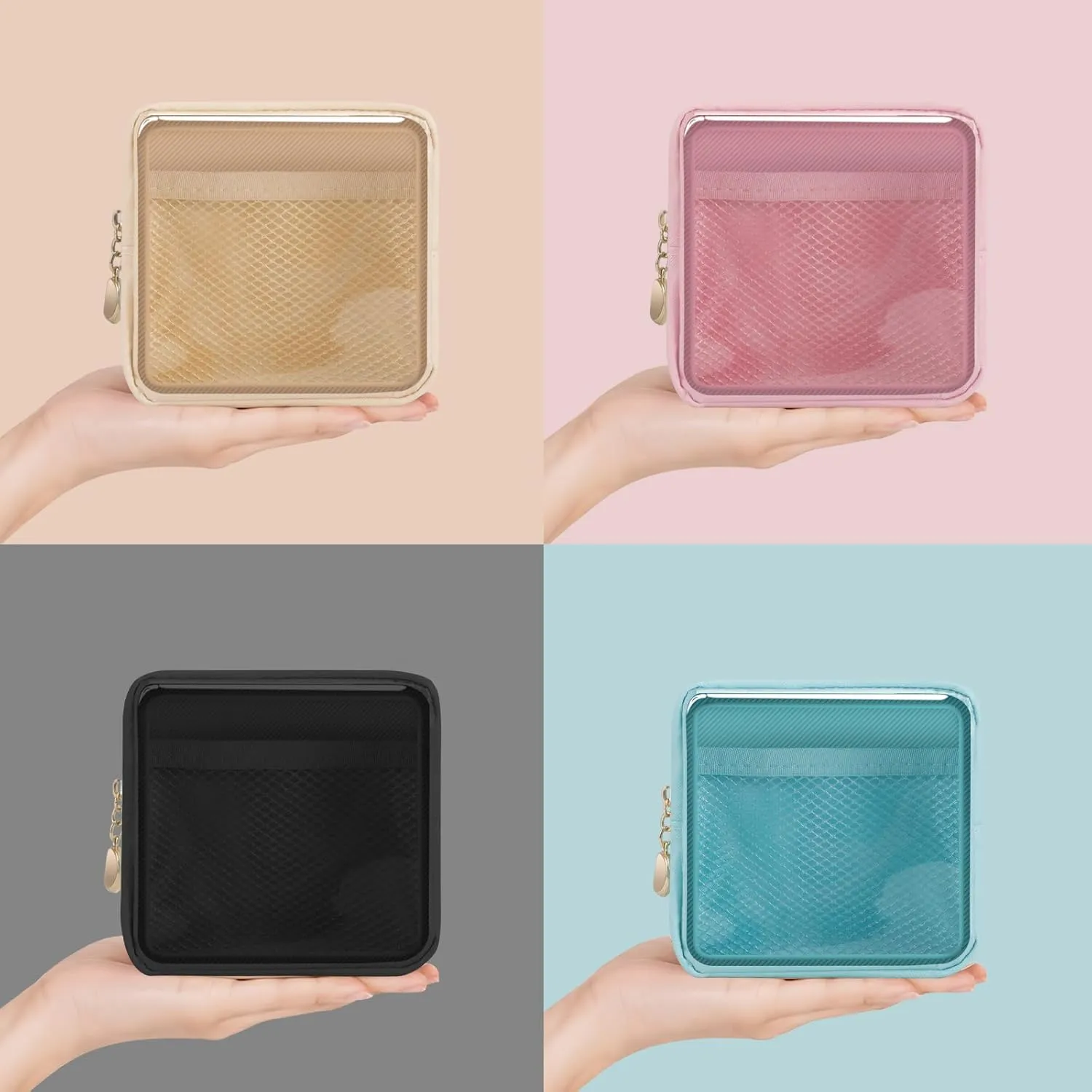 Personalized Initial Clear Bags Set, Clear Cosmetic Bags,Make Up Pouches, Clear Pouch for Organization, Clear Toiletry Travel Bag,Gifts for Women (A, Black (1 Mini))