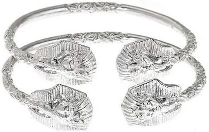 Pharaoh Head .925 Sterling Silver West Indian Bangles (Pair 66g) (MADE IN USA)