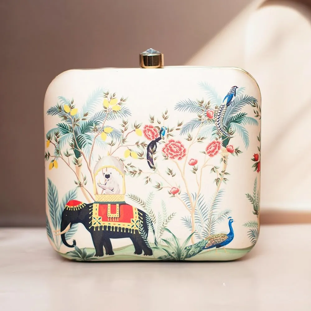 Printed Square Clutch Bags Formal Party Wedding Purses Cocktail Prom Casual Tote Handbags Clutch Box Bag with Detachable Chain Strap (Design 9)