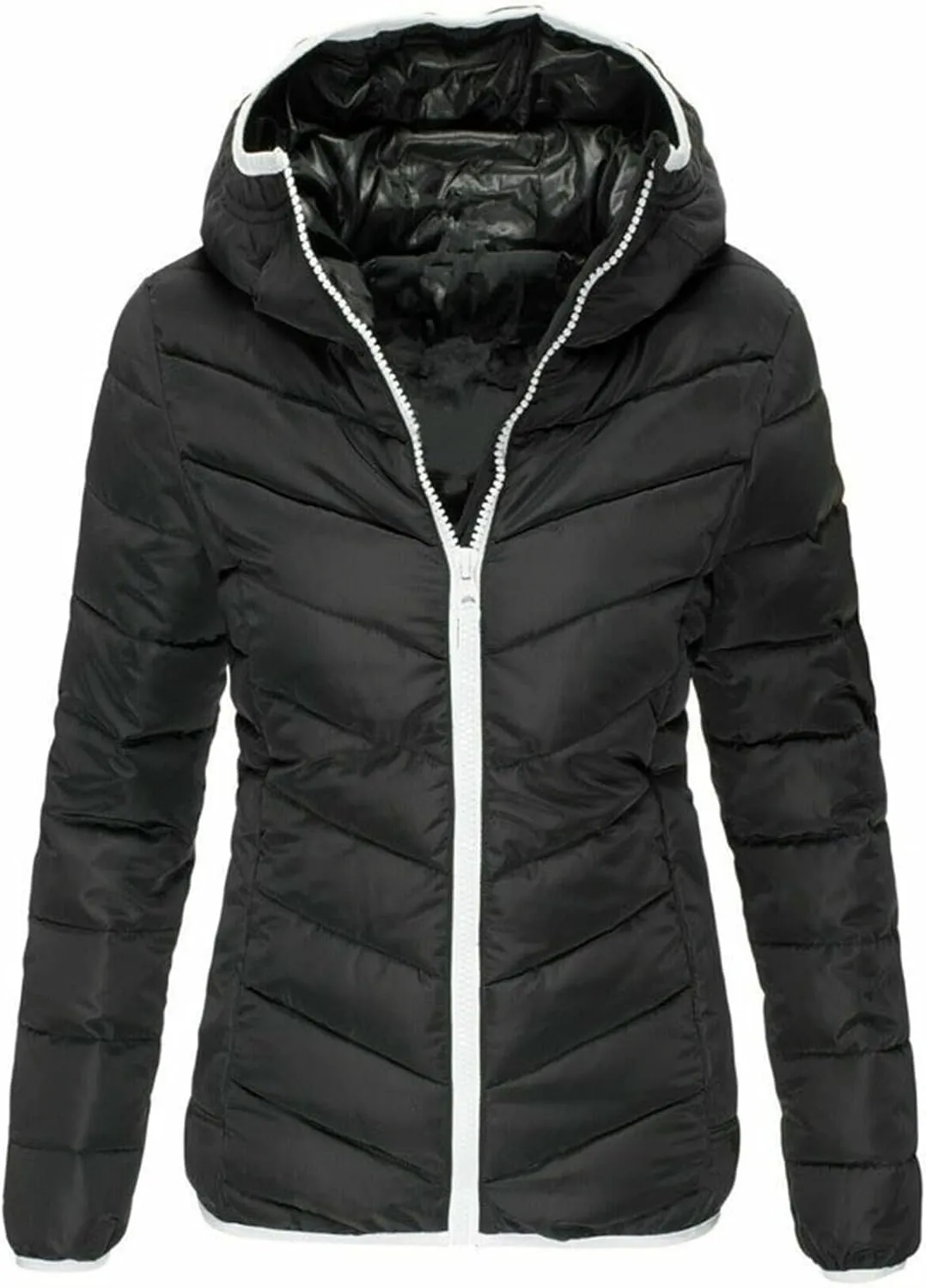 Puffer Coat Women Lightweight Puffy Jacket Packable Hooded Winter Down Coat Long Sleeve Zip Up Padded Fall Clothes