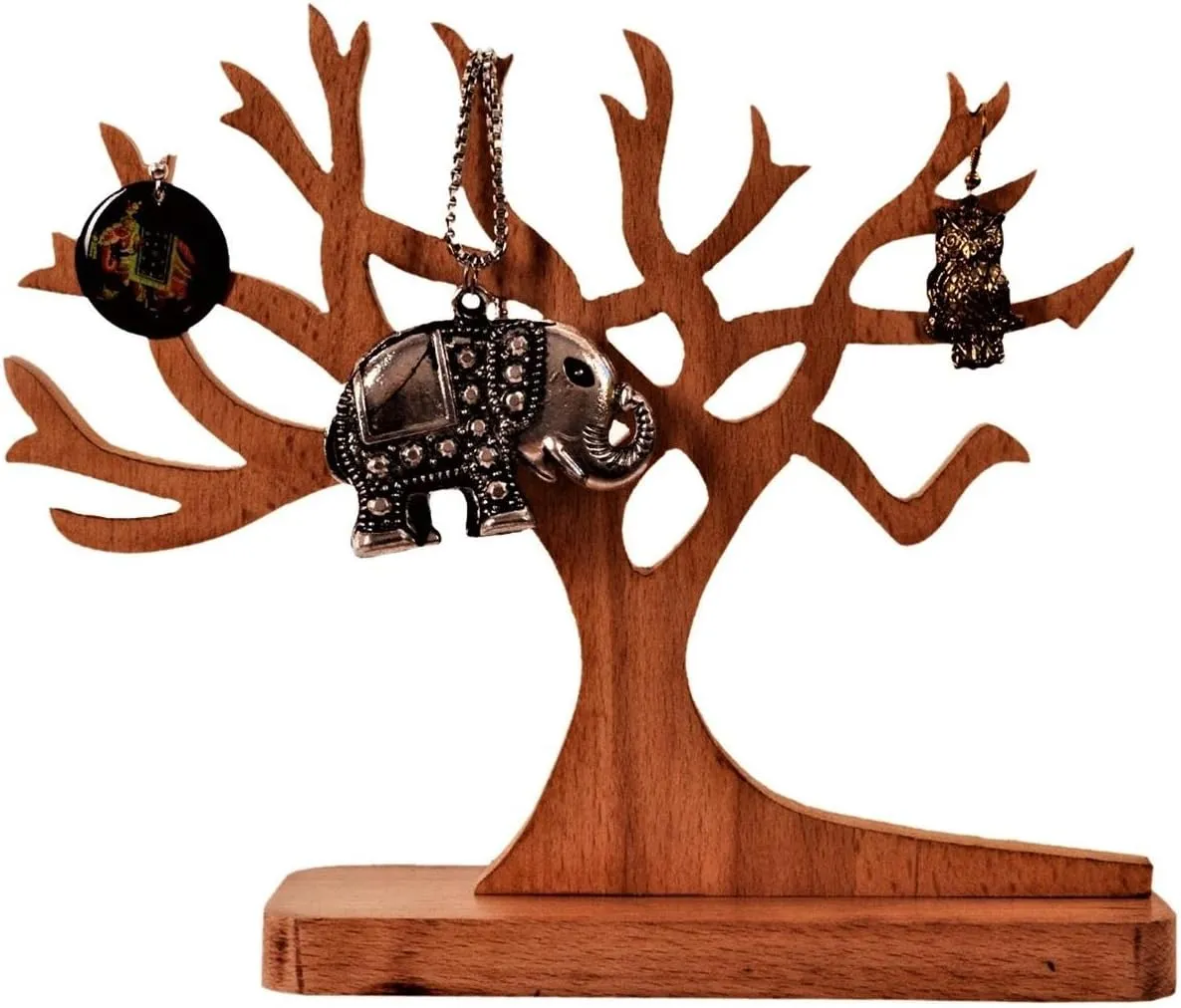 Purpledip Wooden Jewellery Stand Earring Chain Tree Jewelry Organizer Tray (11196)