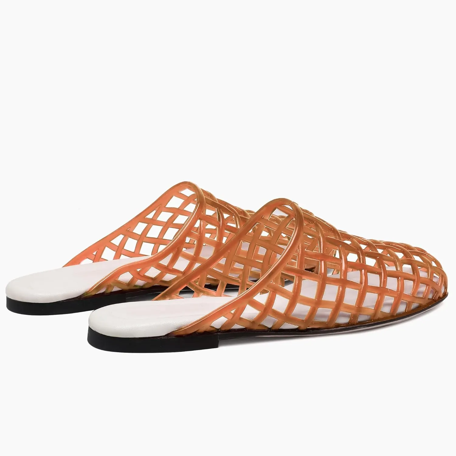 Red Mesh Jelly Mules for Women Clear Hollow Closed Toe Flat Sandals Beach Jellies Slippers Summer Slide Shoes