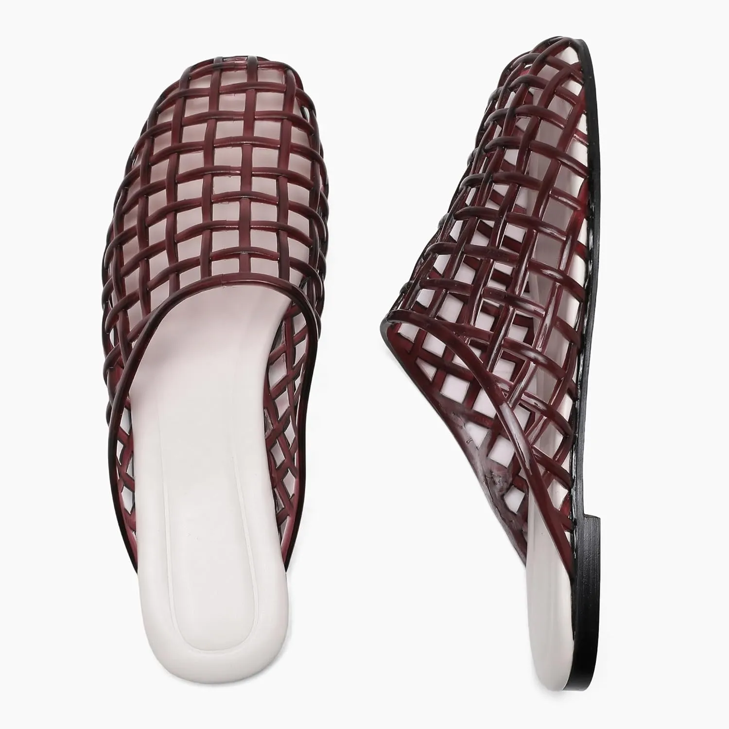 Red Mesh Jelly Mules for Women Clear Hollow Closed Toe Flat Sandals Beach Jellies Slippers Summer Slide Shoes