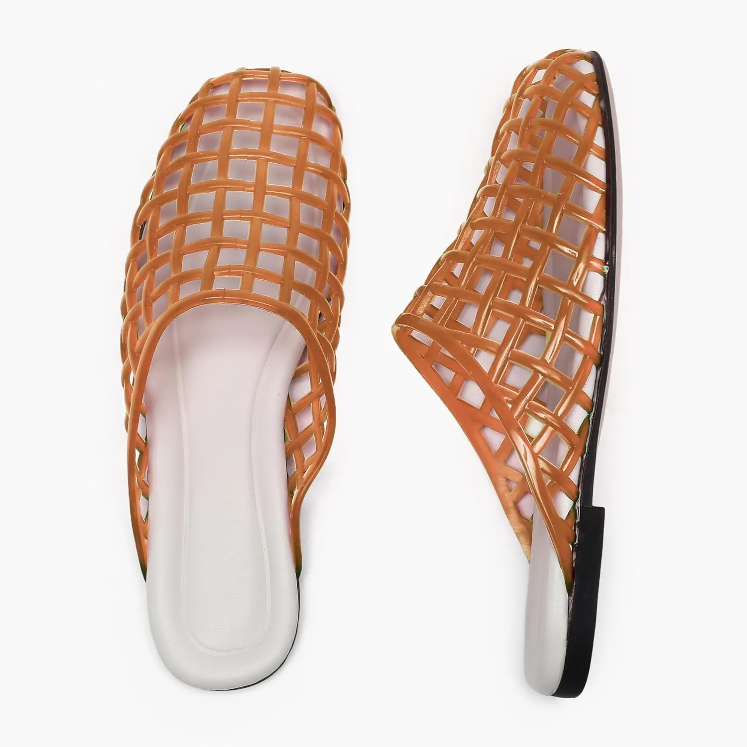 Red Mesh Jelly Mules for Women Clear Hollow Closed Toe Flat Sandals Beach Jellies Slippers Summer Slide Shoes