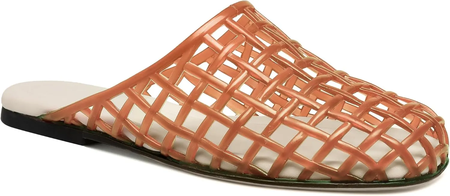 Red Mesh Jelly Mules for Women Clear Hollow Closed Toe Flat Sandals Beach Jellies Slippers Summer Slide Shoes