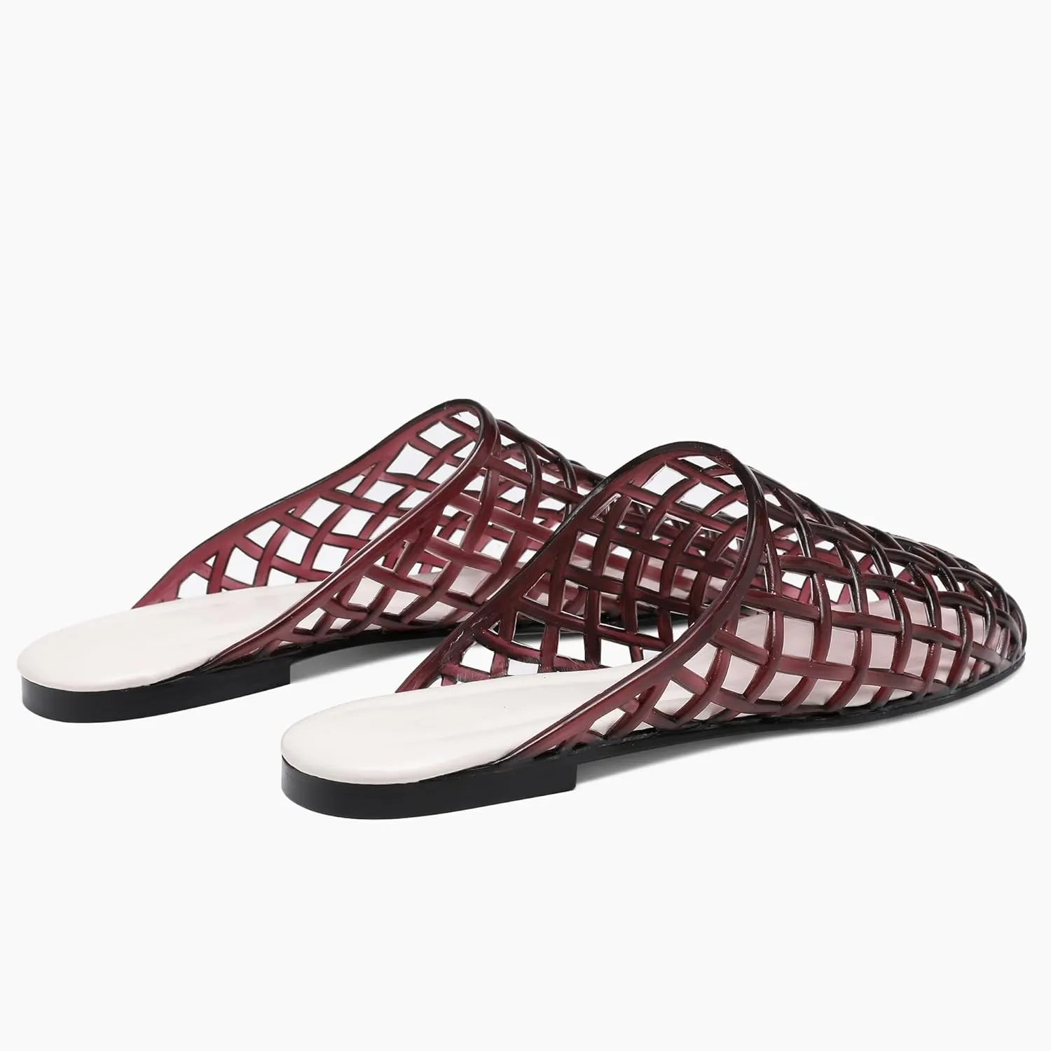Red Mesh Jelly Mules for Women Clear Hollow Closed Toe Flat Sandals Beach Jellies Slippers Summer Slide Shoes