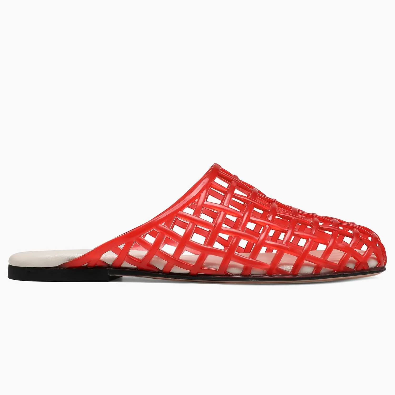 Red Mesh Jelly Mules for Women Clear Hollow Closed Toe Flat Sandals Beach Jellies Slippers Summer Slide Shoes