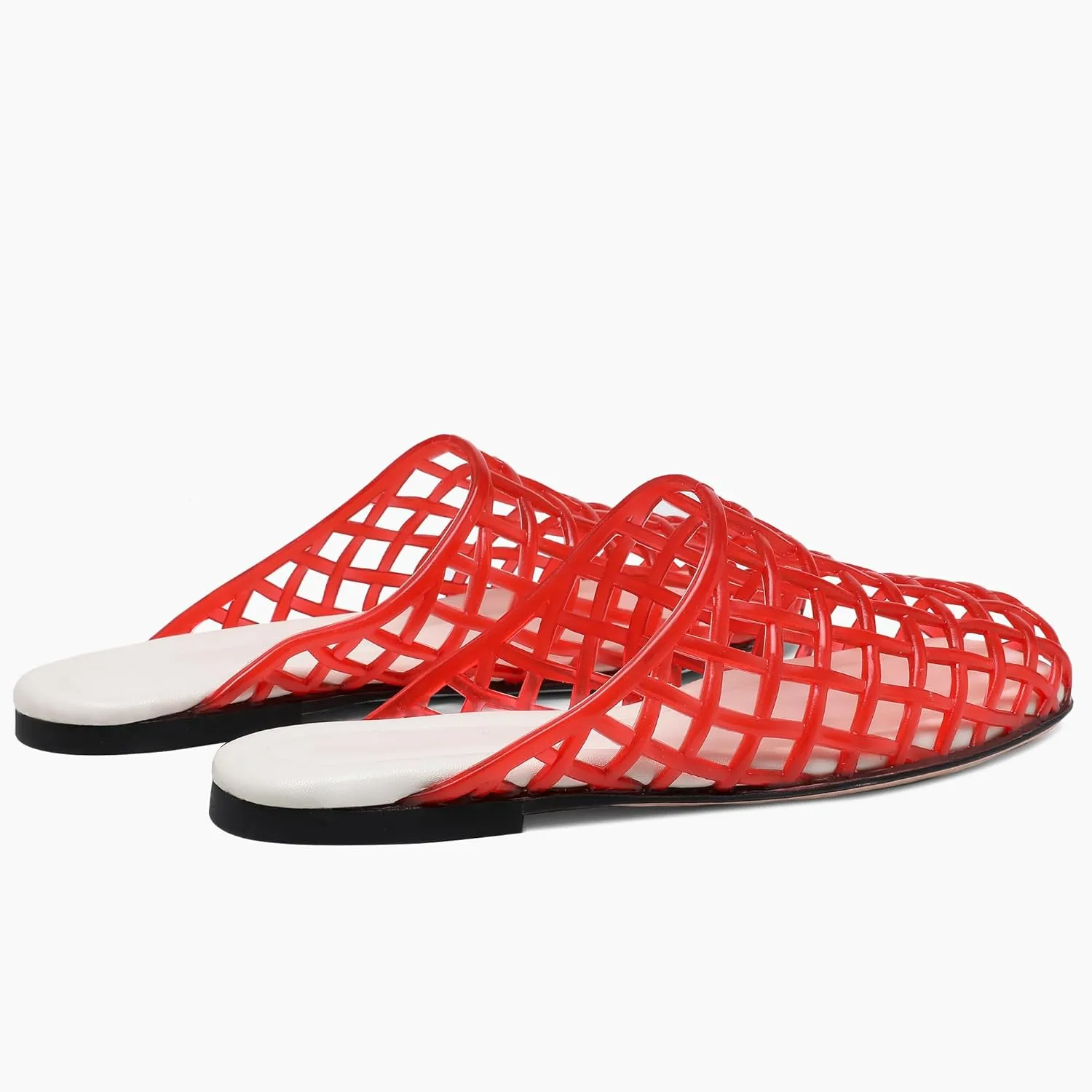 Red Mesh Jelly Mules for Women Clear Hollow Closed Toe Flat Sandals Beach Jellies Slippers Summer Slide Shoes