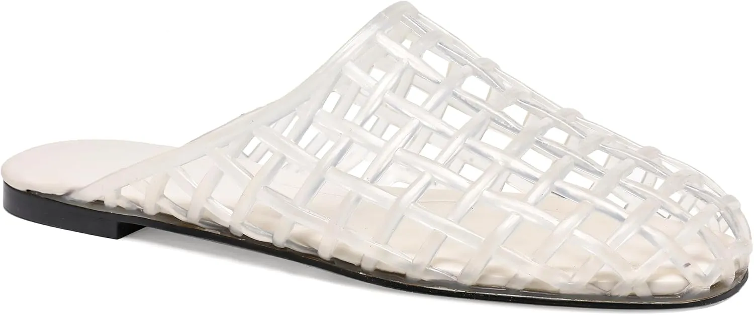 Red Mesh Jelly Mules for Women Clear Hollow Closed Toe Flat Sandals Beach Jellies Slippers Summer Slide Shoes