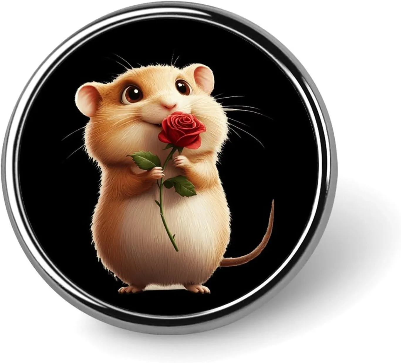 Red Rose Hamster Pin Enamel Lapel Pins Round Badge Brooches Clothing Decoration for Women Men