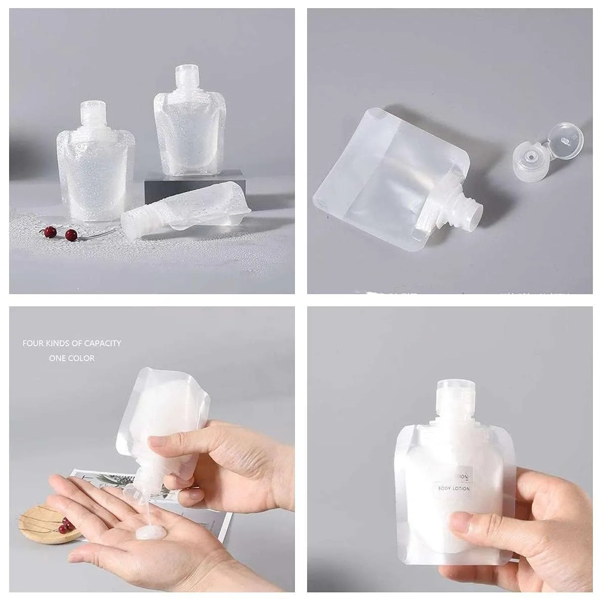Refillable Travel Size Pouches Empty Travel Containers for Toiletries Leak Proof Stand up Travel Accessories for Shampoo Body Wash Lotion Cosmetic Liquids Packing Bag (30 50 100ml) (18pcs)