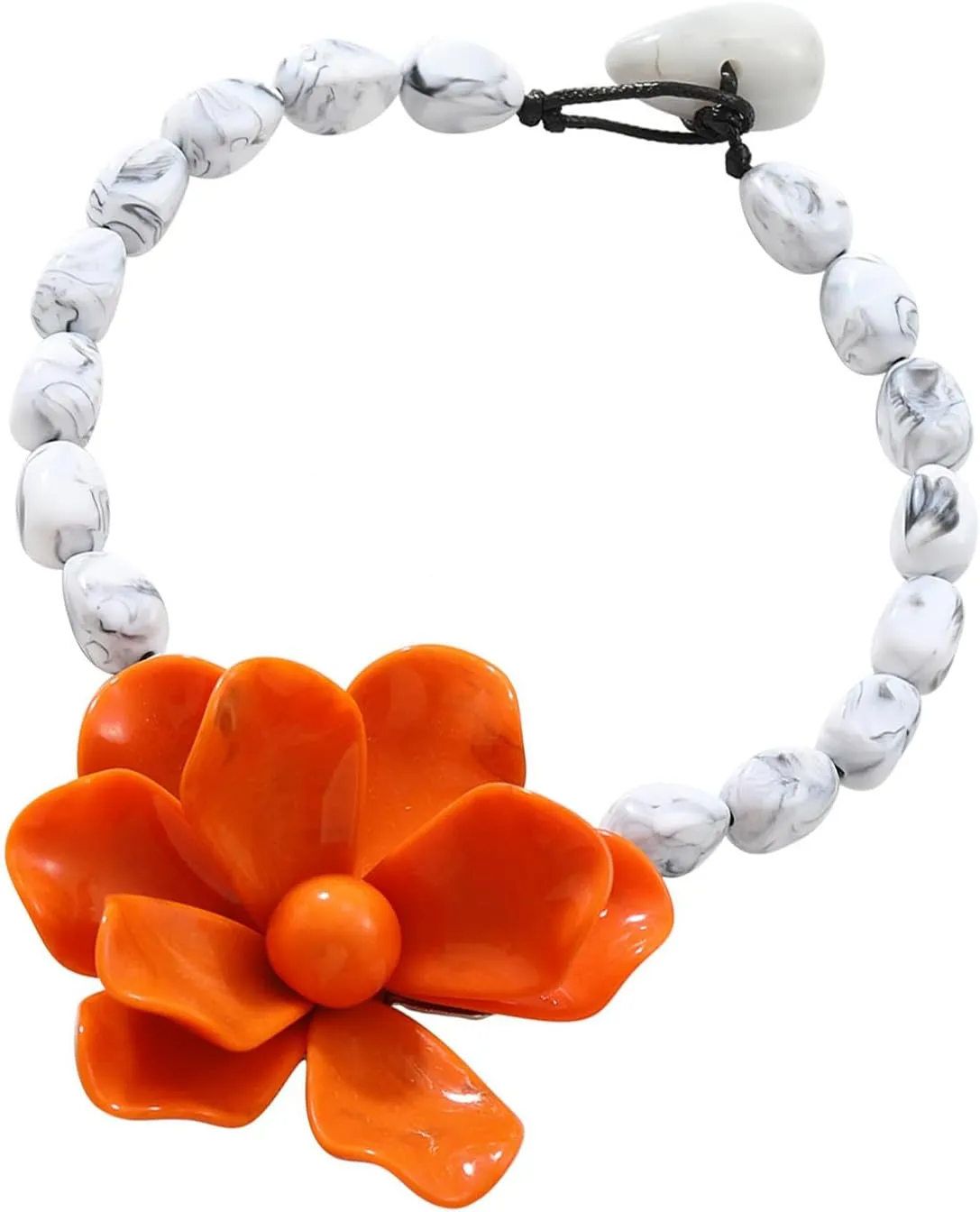 Resin Beaded Statement Necklace Large Colorful Flower Pendant Neckchain Adjustable Length Clavicle Chain for Women